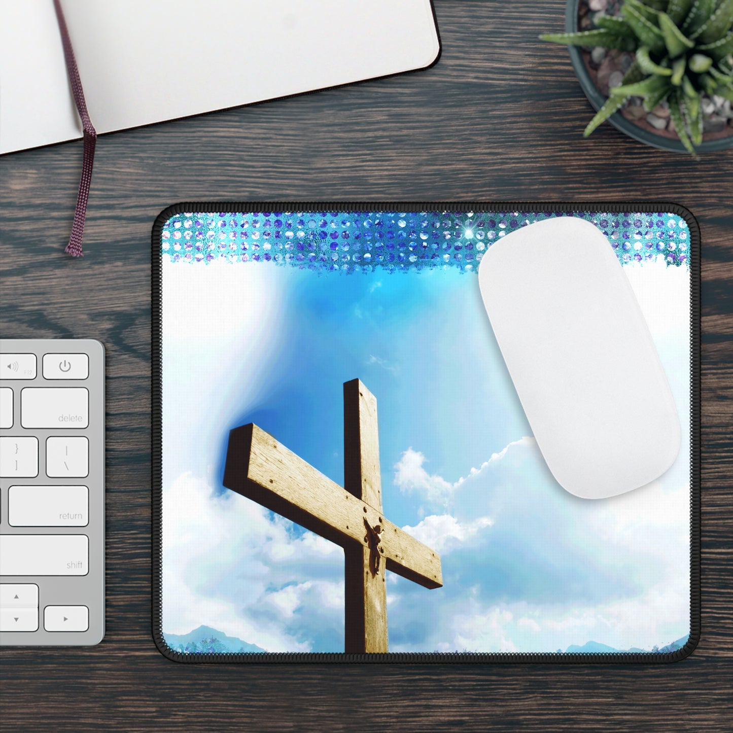 Heaven’s Light Cross Mouse Pad – Let Your Faith Rise with Every Click