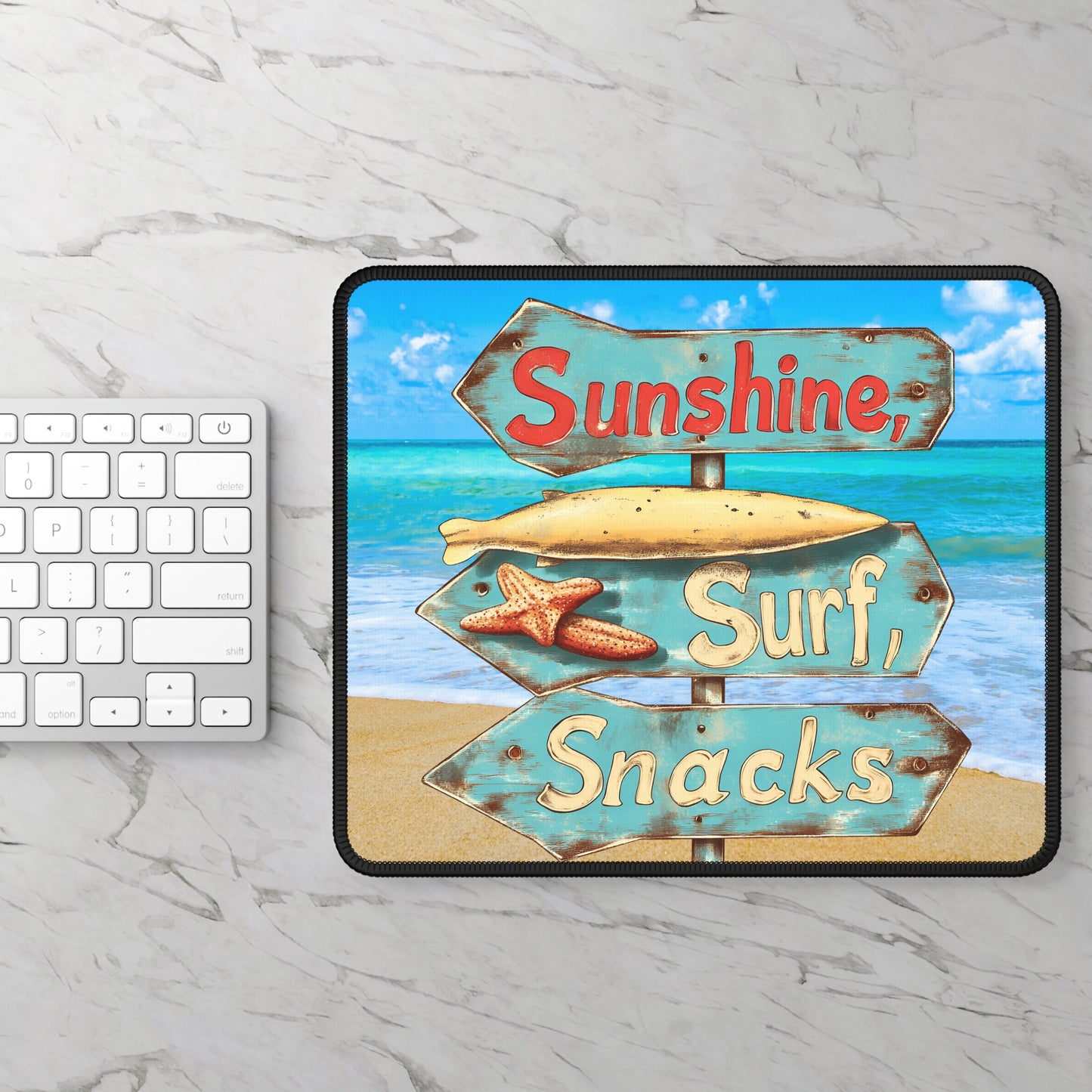 Sunshine, Surf, Snacks Mouse Pad – Your Desk’s New Happy Place