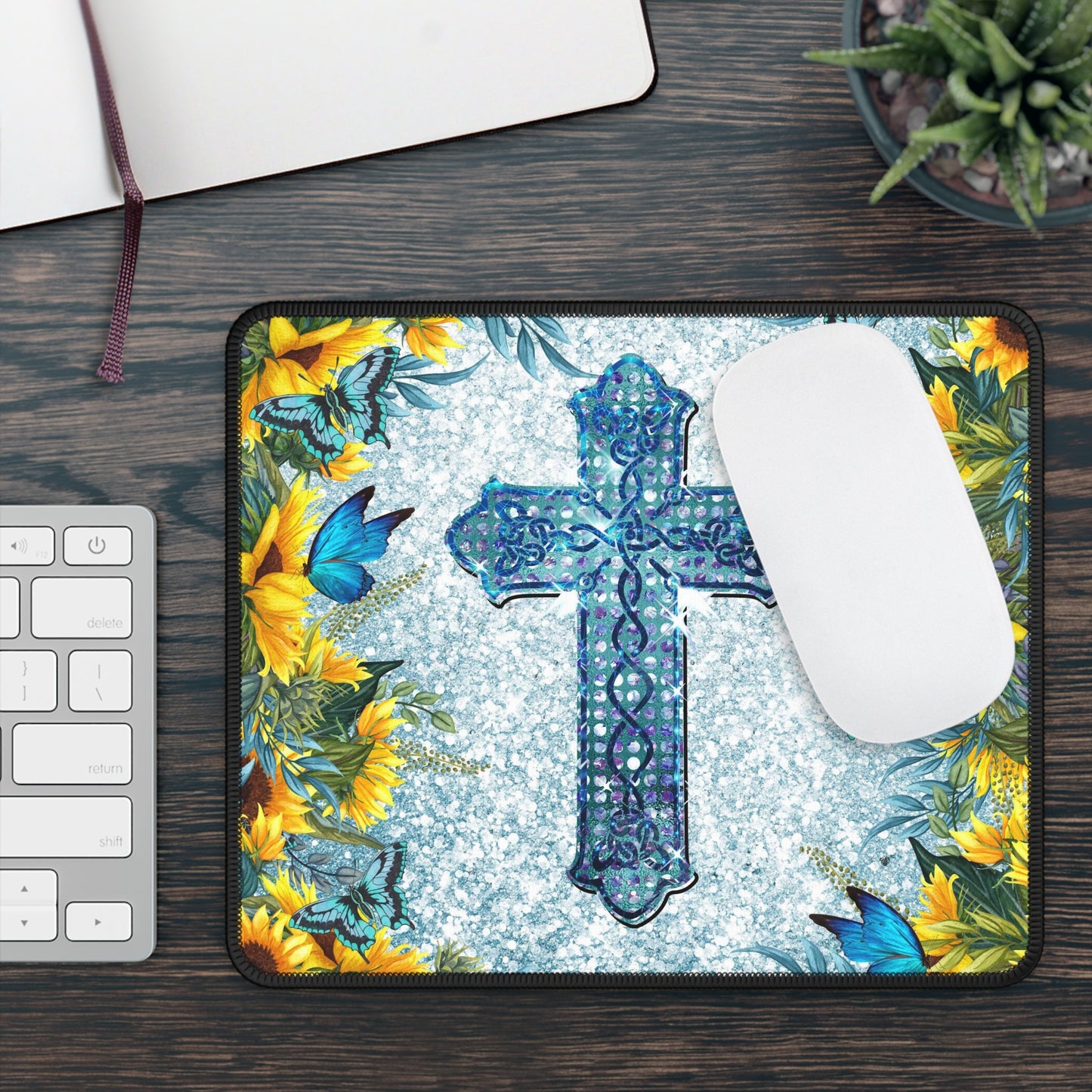 Sunshine & Grace Cross Mouse Pad – Where Joy Blooms and Faith Takes Flight