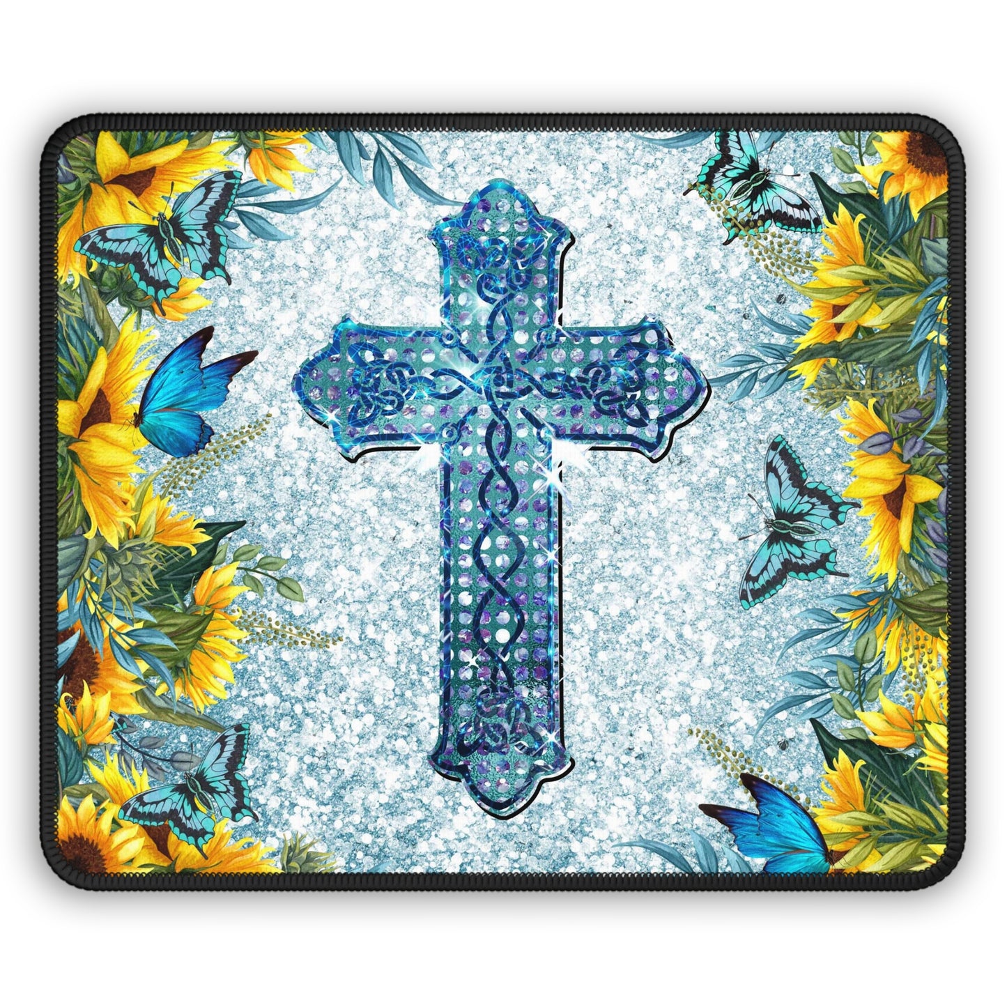 Sunshine & Grace Cross Mouse Pad – Where Joy Blooms and Faith Takes Flight