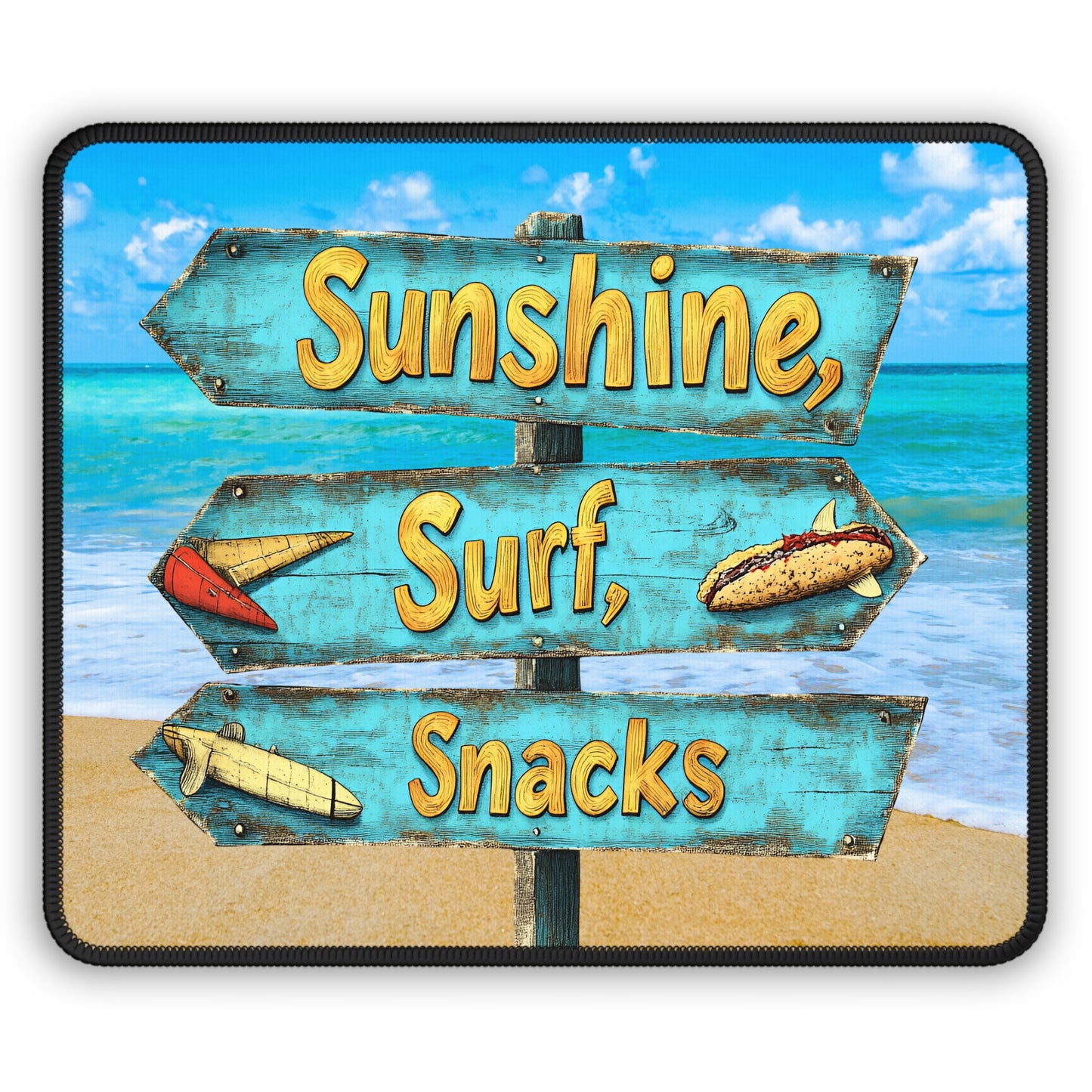 Sunshine, Surf, Snacks Mouse Pad – Your Desk’s New Happy Place