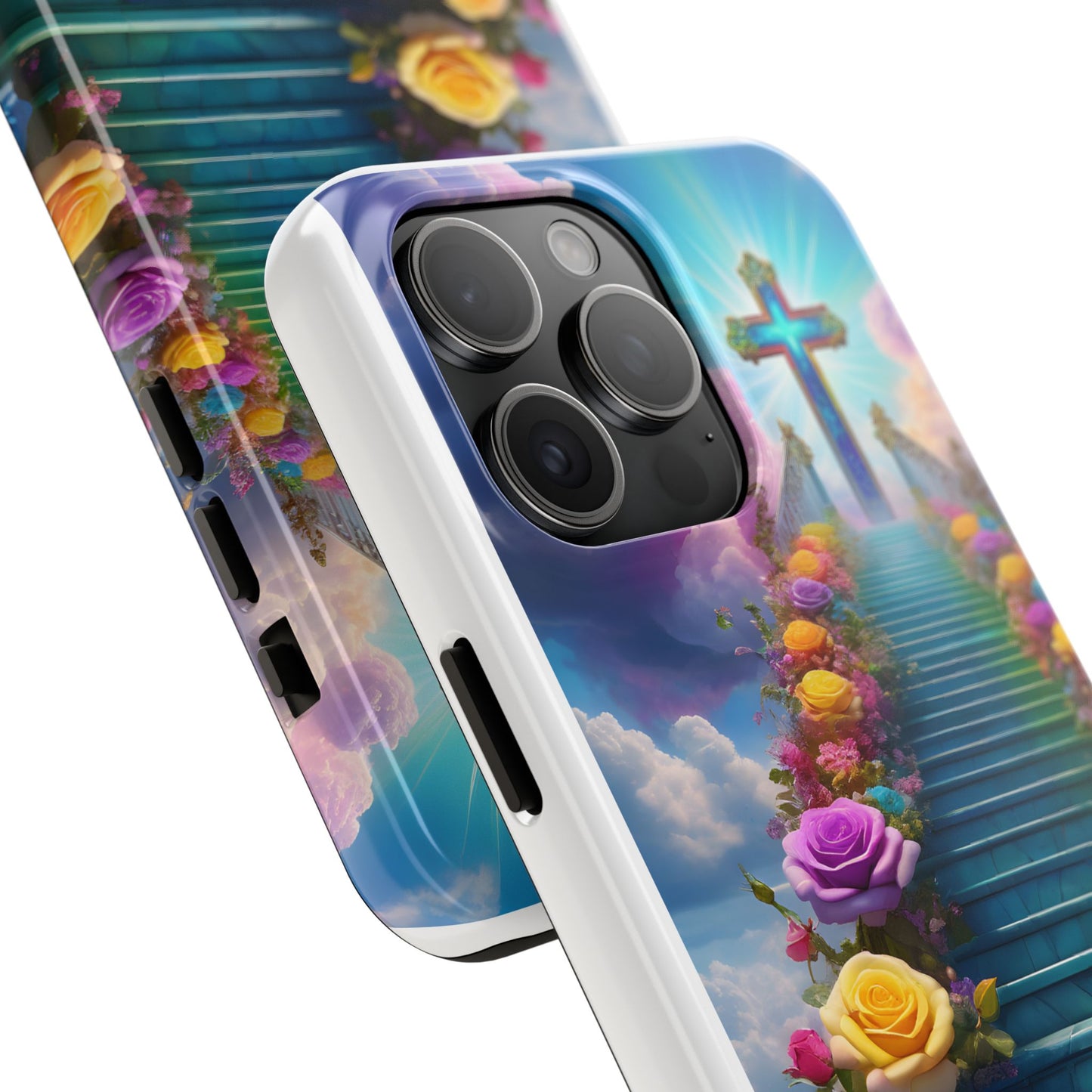 Heavenly Stairs Phone Case - Tough Protection with Cross Design