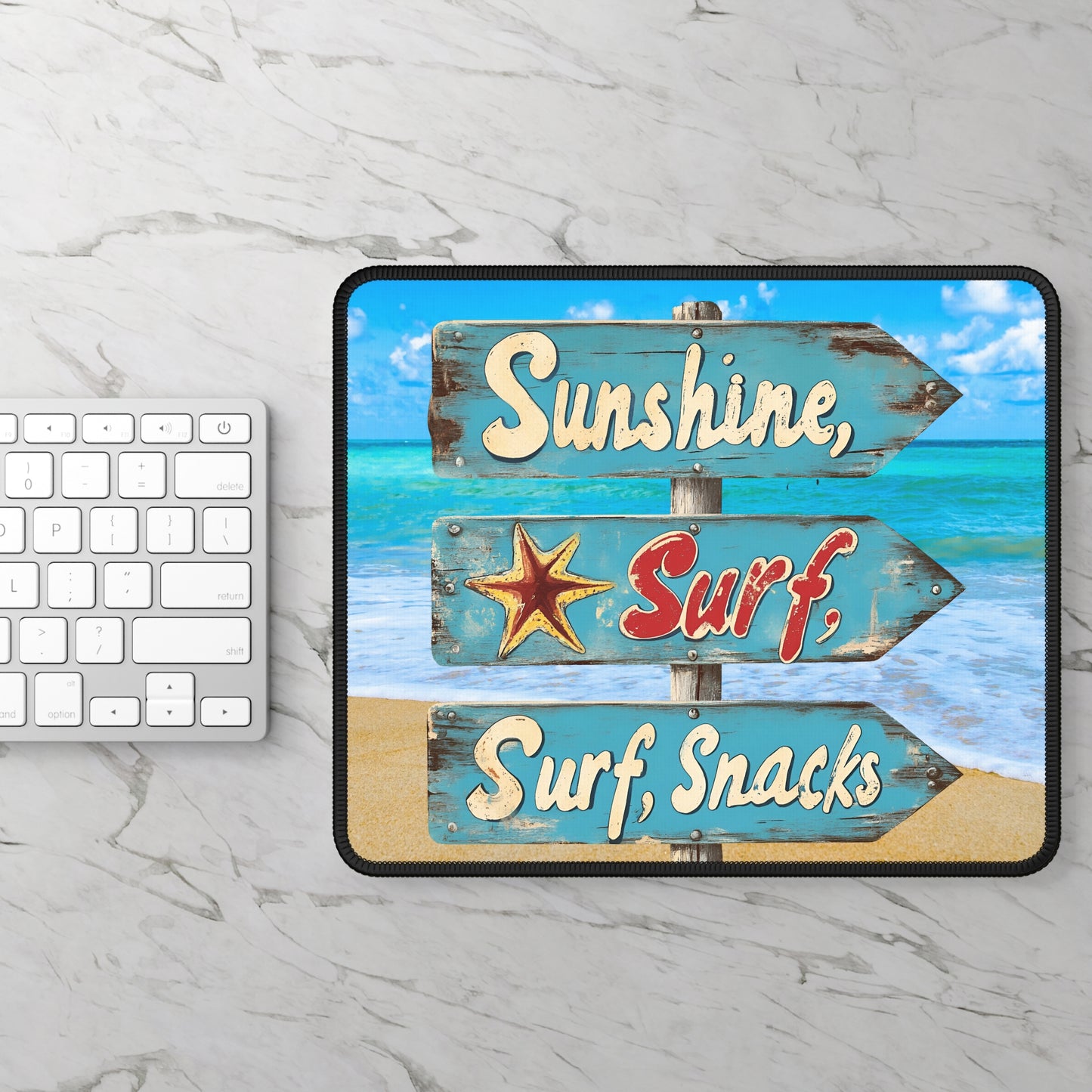 Sunshine, Surf, Snacks Mouse Pad – Your Desk’s New Happy Place