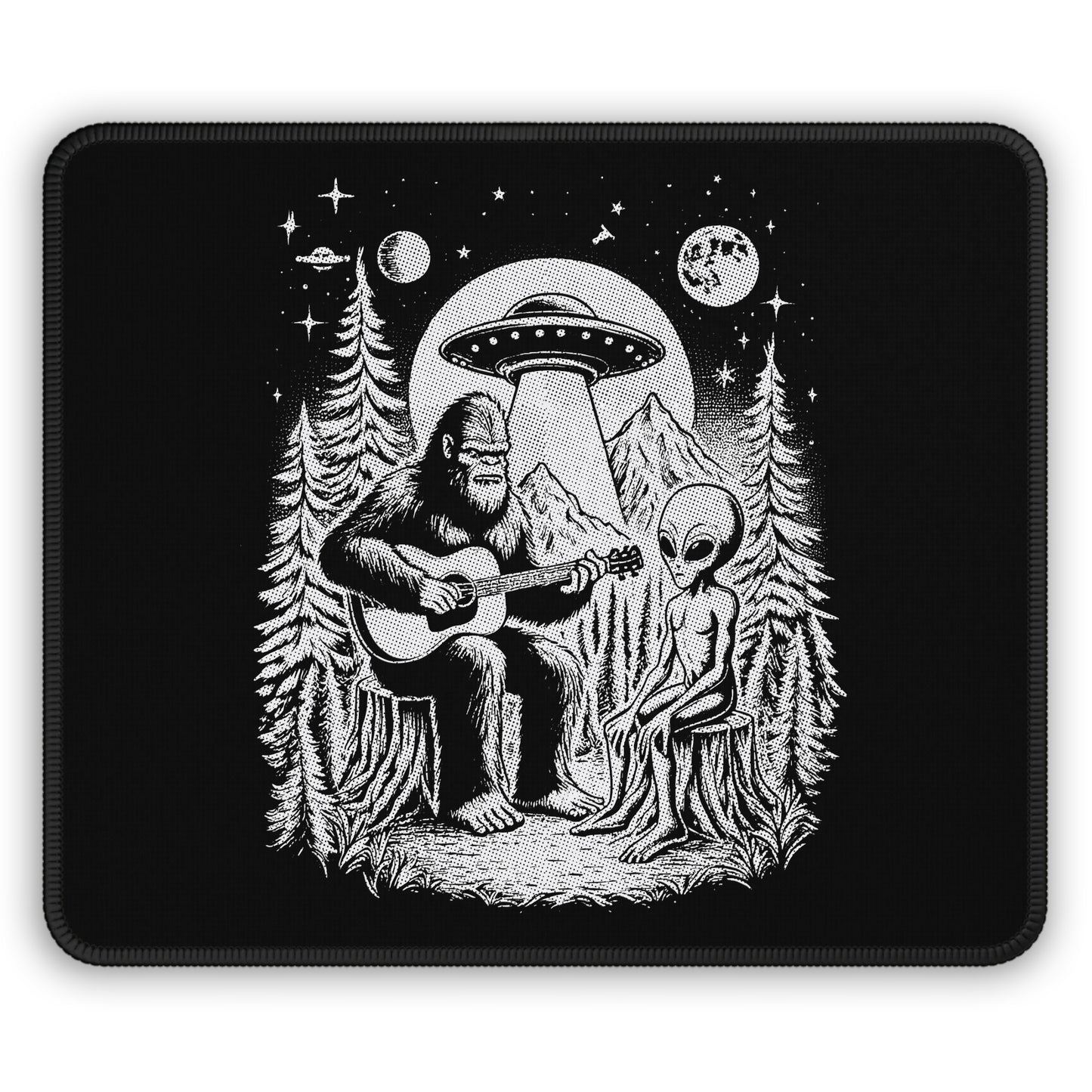 Bigfoot & Alien Jam Session Mouse Pad – When Legends Collide in Perfect Harmony!