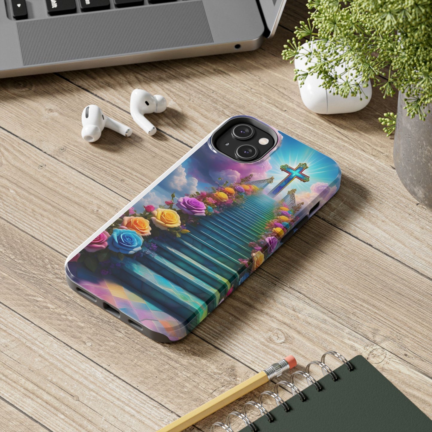 Heavenly Stairs Phone Case - Tough Protection with Cross Design