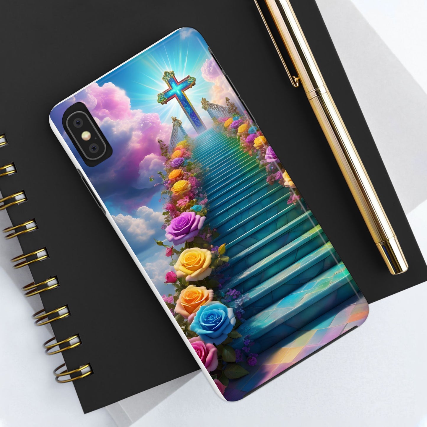 Heavenly Stairs Phone Case - Tough Protection with Cross Design