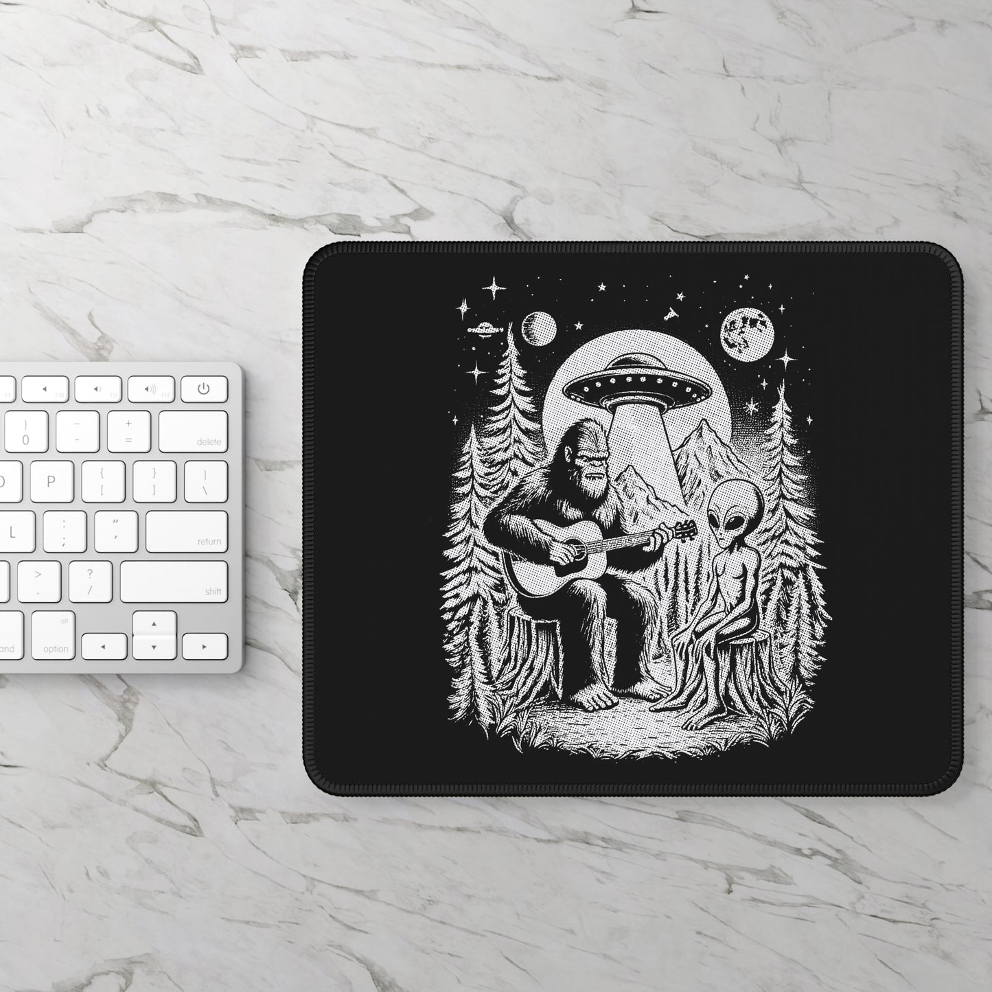 Bigfoot & Alien Jam Session Mouse Pad – When Legends Collide in Perfect Harmony!