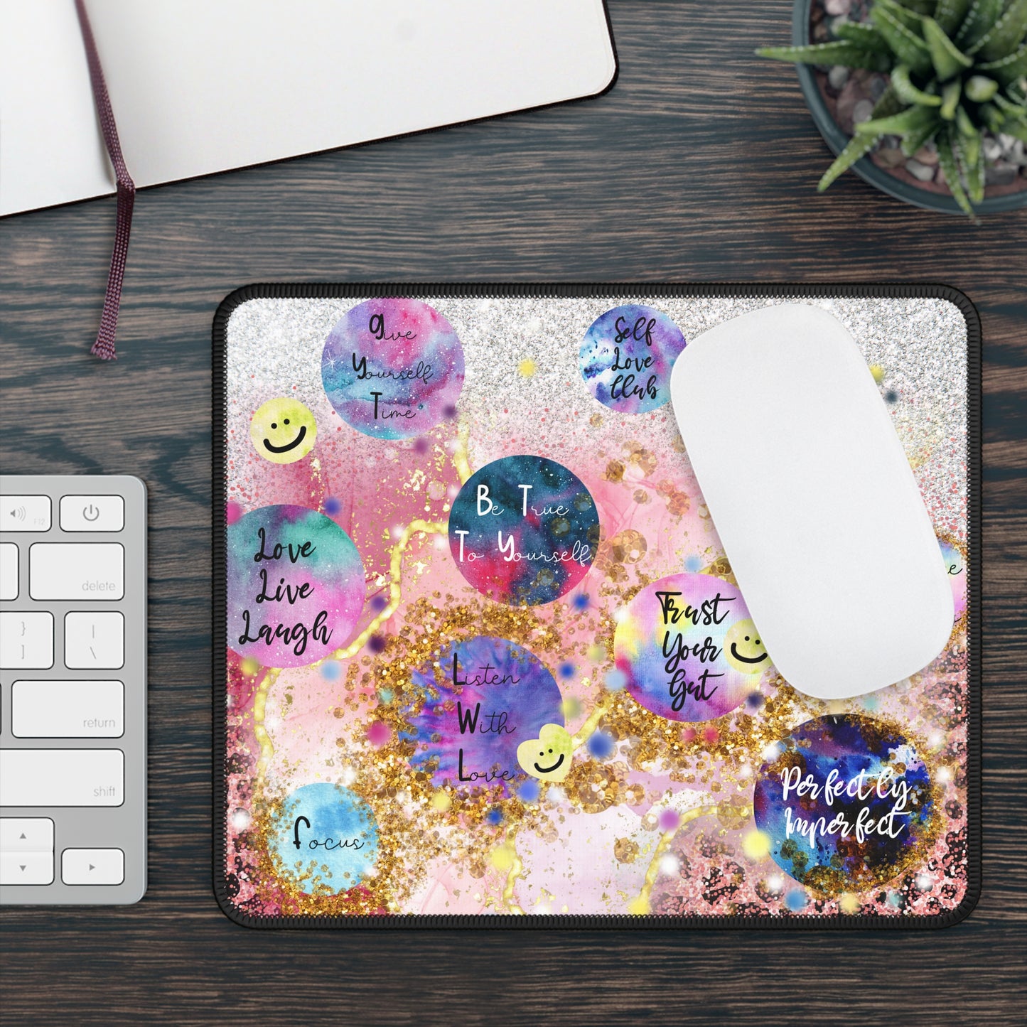 Self Love Club Sparkle Edition Mouse Pad – Glitter, Growth, and Good Vibes