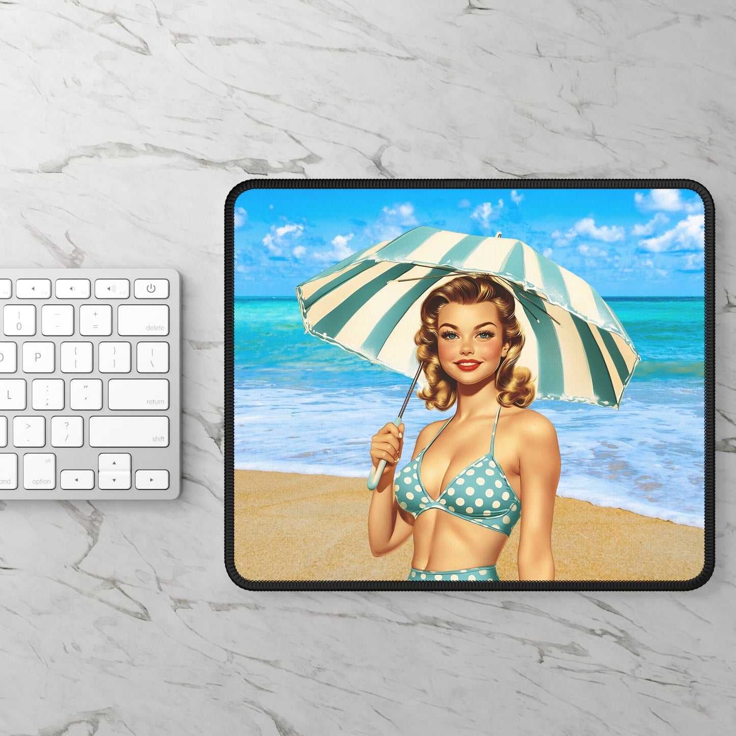 Retro Beach Babe Mouse Pad – Classic Glam Meets Ocean Breeze