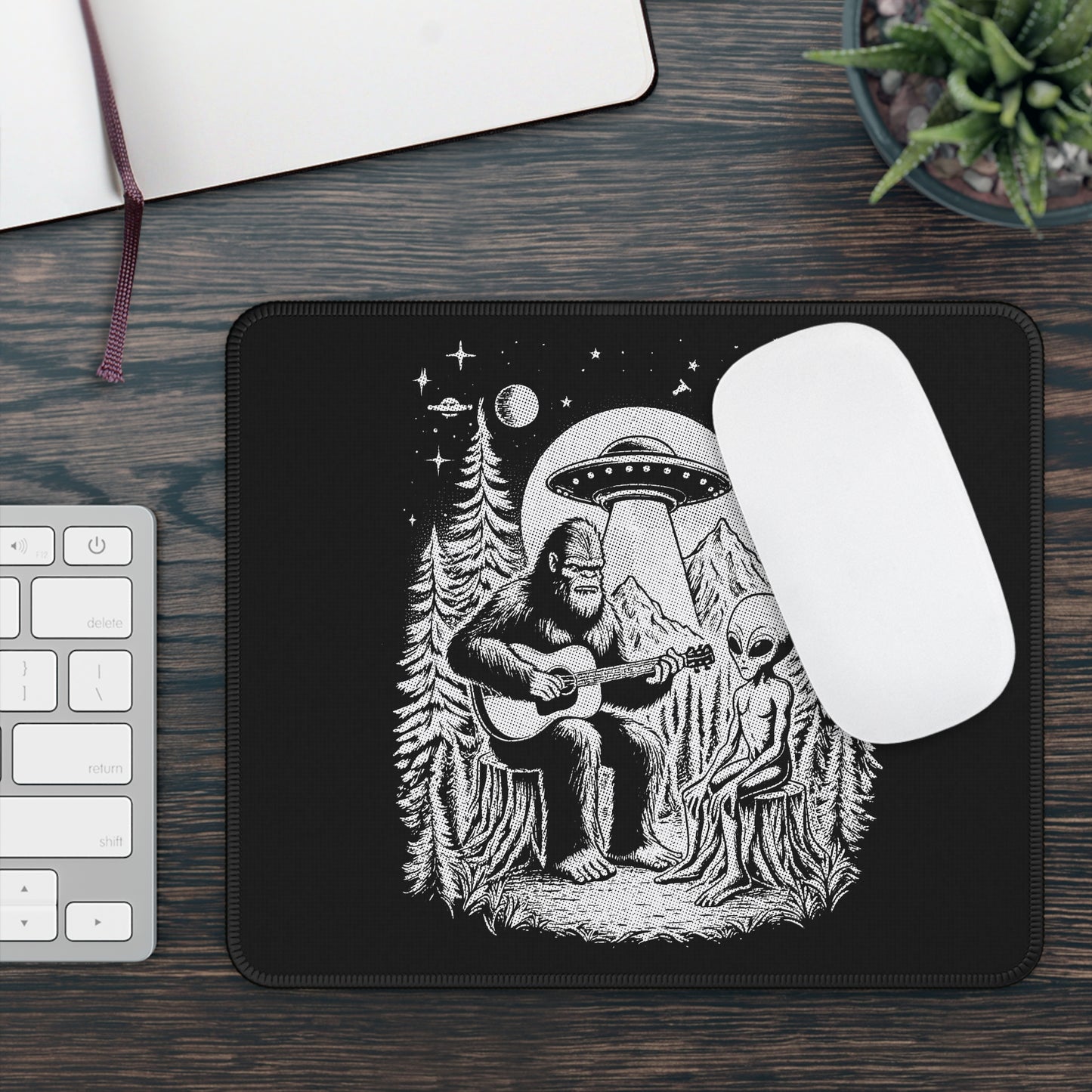 Bigfoot & Alien Jam Session Mouse Pad – When Legends Collide in Perfect Harmony!