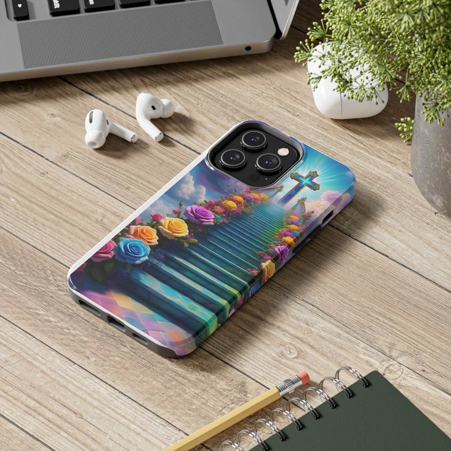 Heavenly Stairs Phone Case - Tough Protection with Cross Design