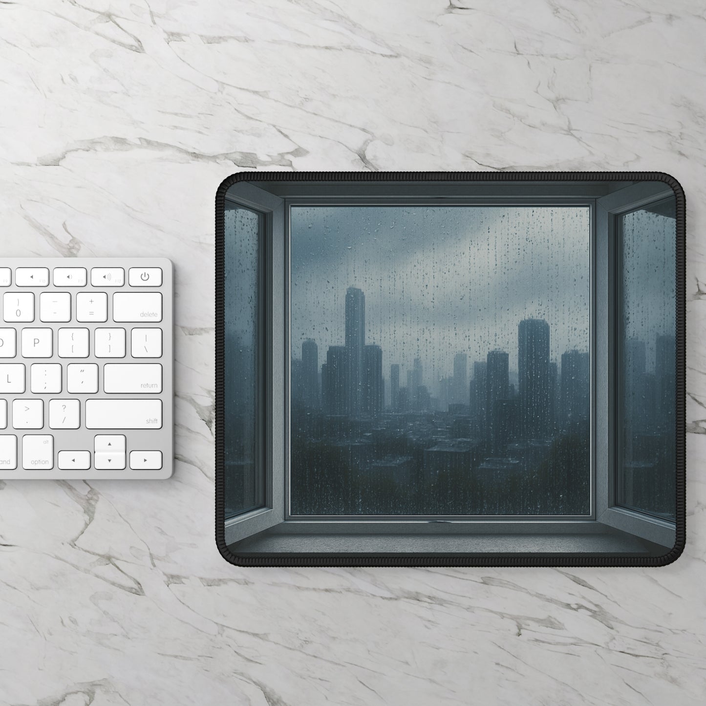 Rainy Day View Mouse Pad – City Reflections from the Comfort of Home