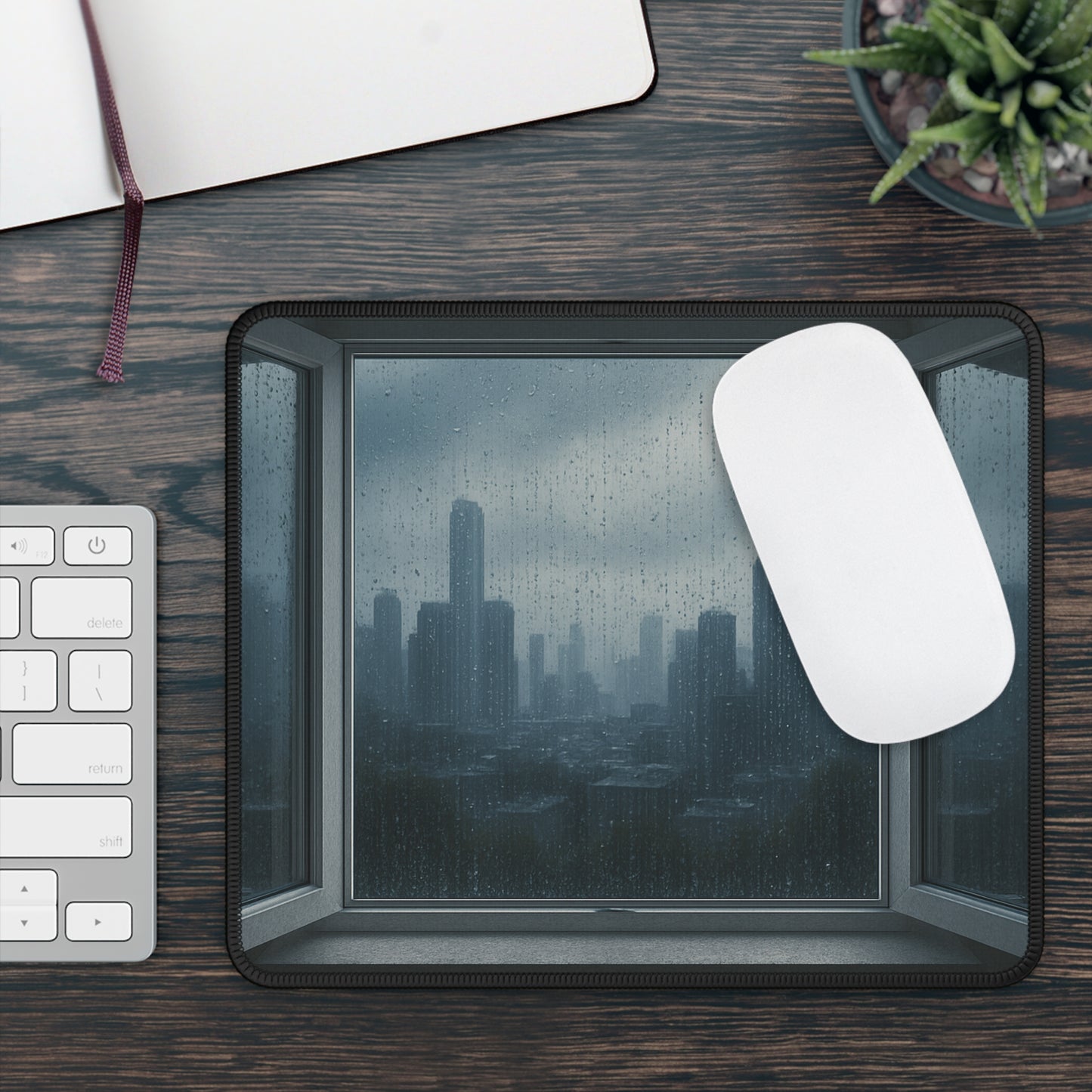 Rainy Day View Mouse Pad – City Reflections from the Comfort of Home