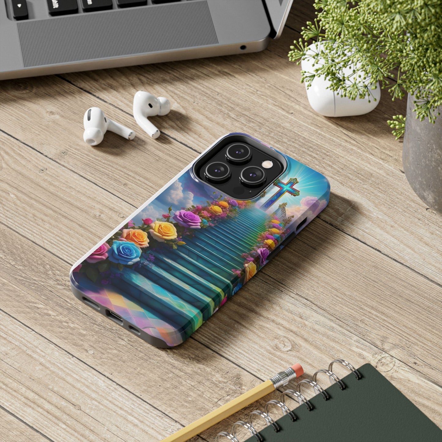 Heavenly Stairs Phone Case - Tough Protection with Cross Design