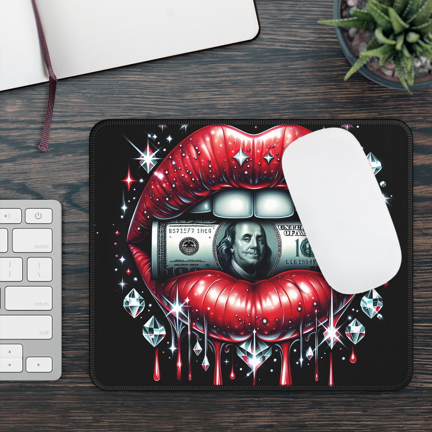 Money Lips & Diamond Drip Mouse Pad – Click Like a Billionaire