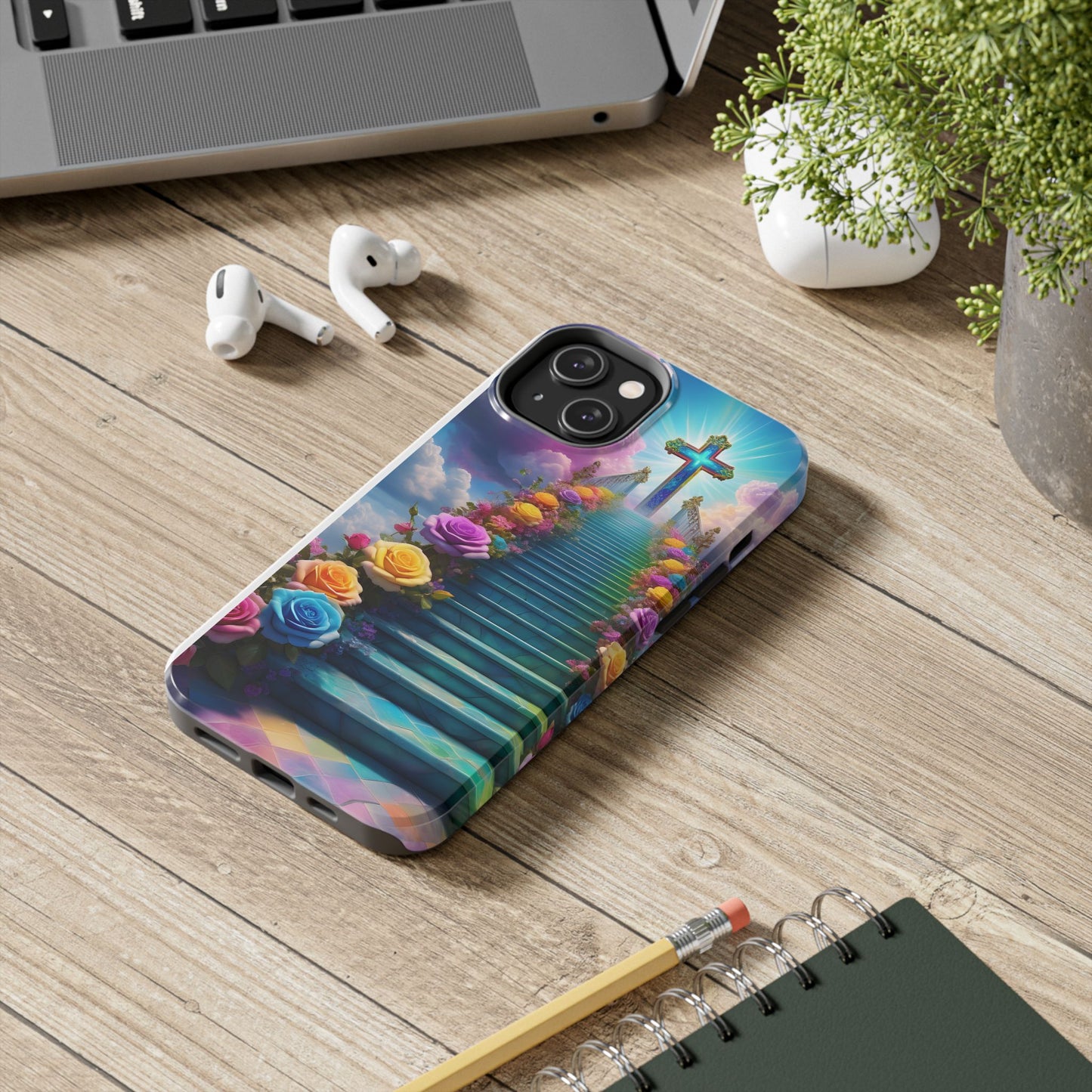 Heavenly Stairs Phone Case - Tough Protection with Cross Design