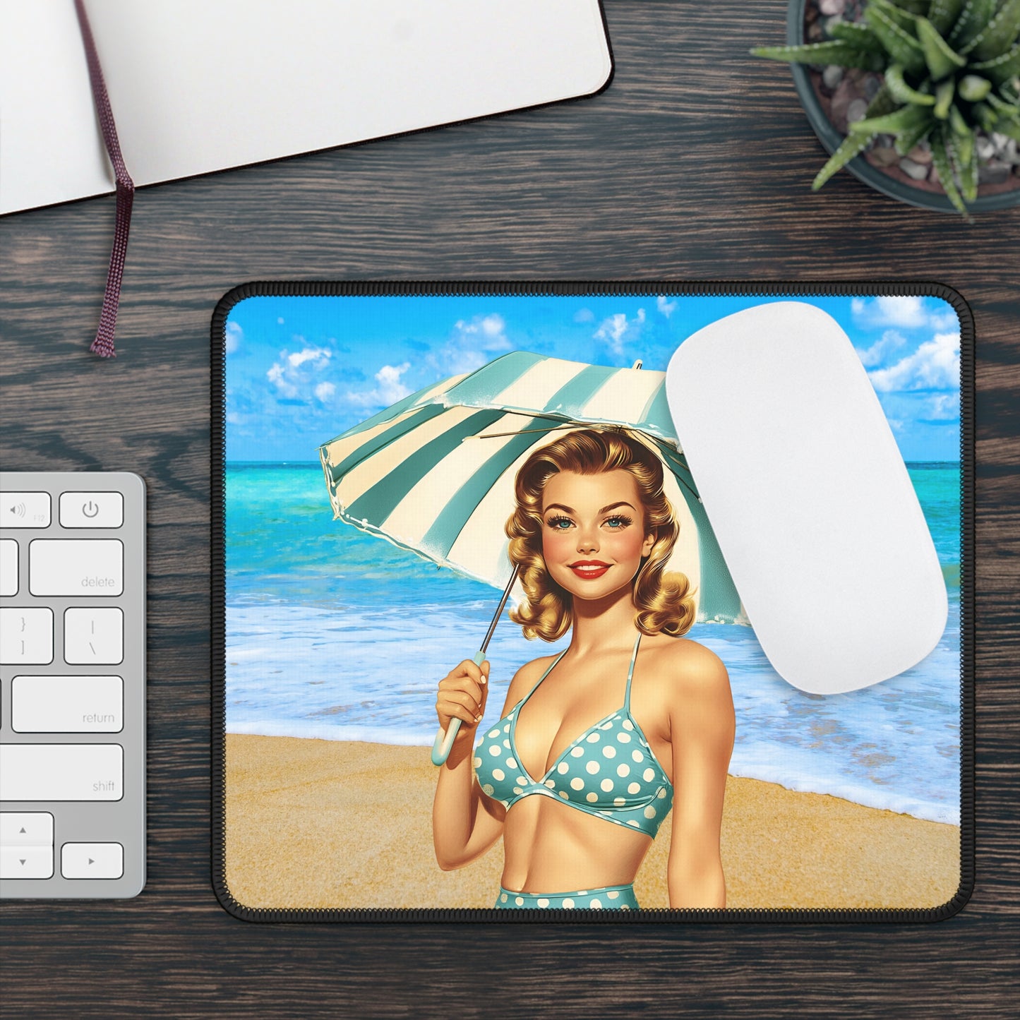 Retro Beach Babe Mouse Pad – Classic Glam Meets Ocean Breeze