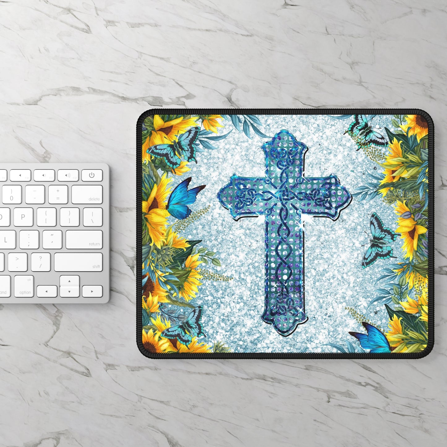 Sunshine & Grace Cross Mouse Pad – Where Joy Blooms and Faith Takes Flight