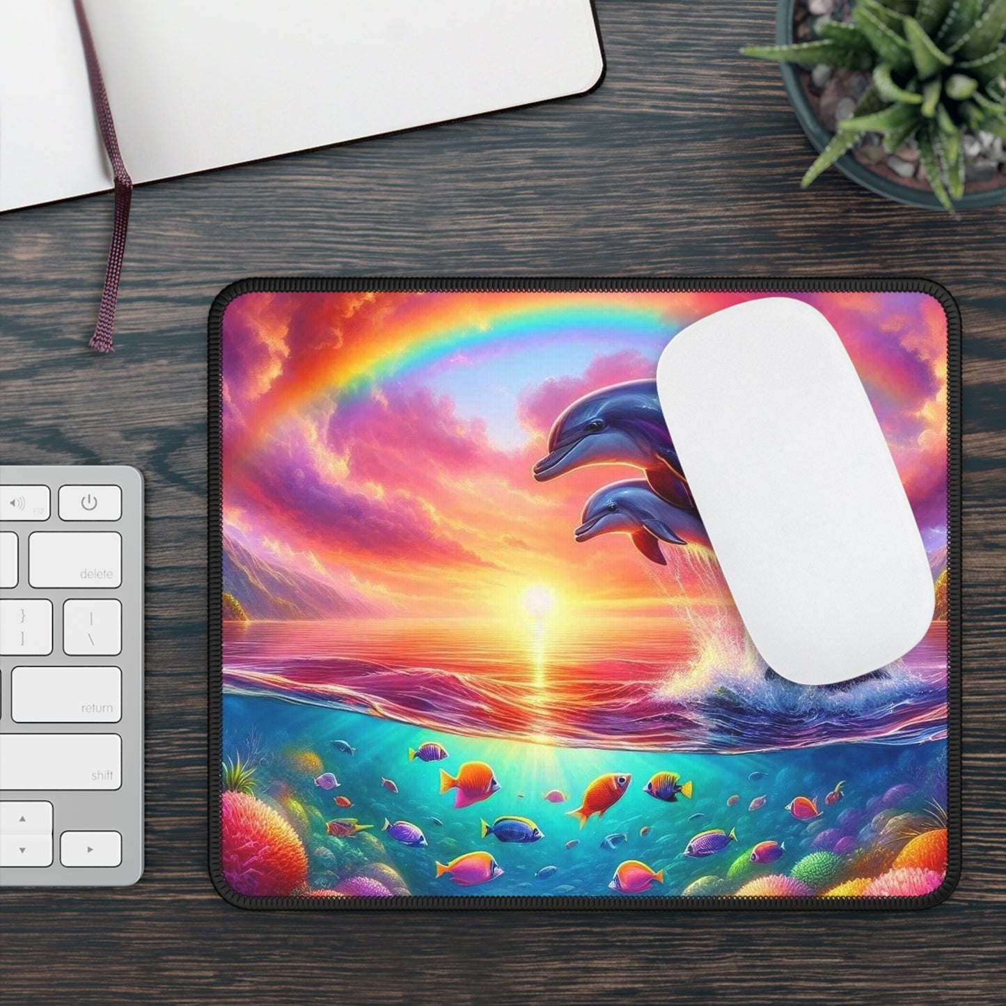 Dolphin Rainbow Paradise Mouse Pad – Make a Splash with Every Click!