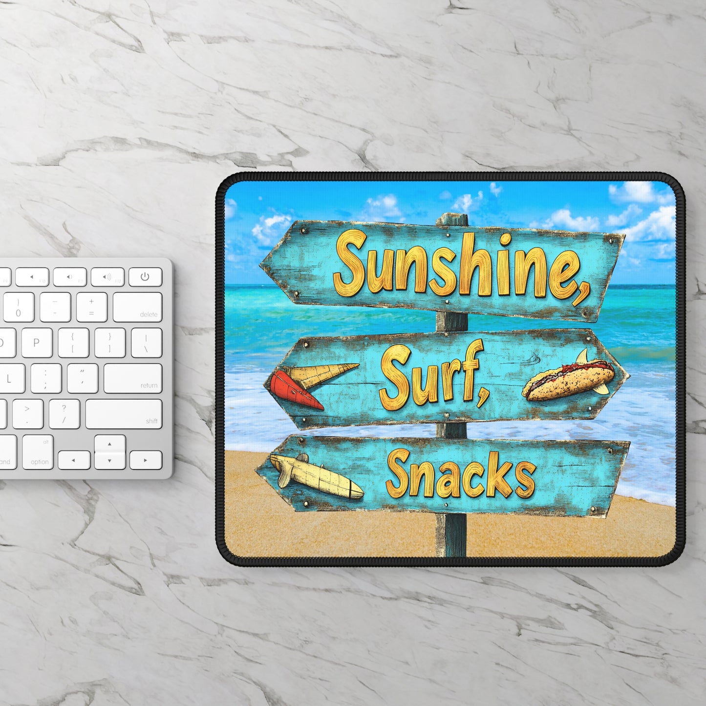 Sunshine, Surf, Snacks Mouse Pad – Your Desk’s New Happy Place