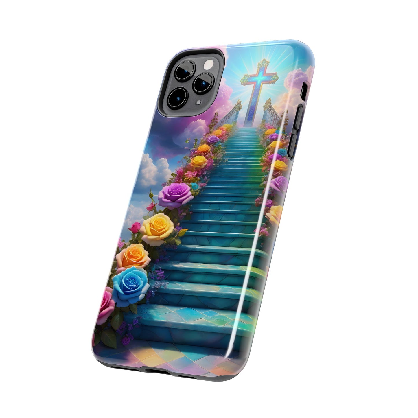 Heavenly Stairs Phone Case - Tough Protection with Cross Design