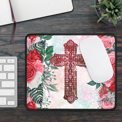 Floral Cross Radiance Mouse Pad – Where Faith Blossoms in Every Click