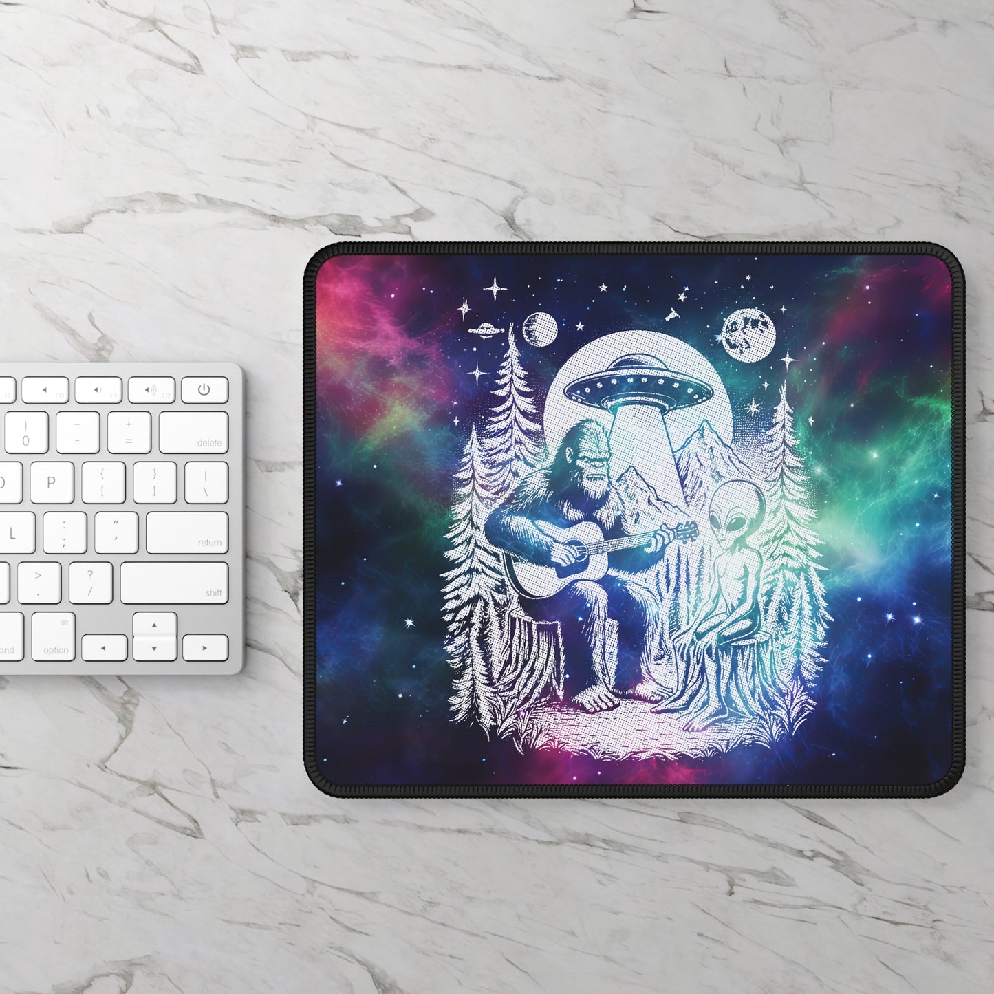Bigfoot & Alien Jam Session Mouse Pad – When Legends Collide in Perfect Harmony!