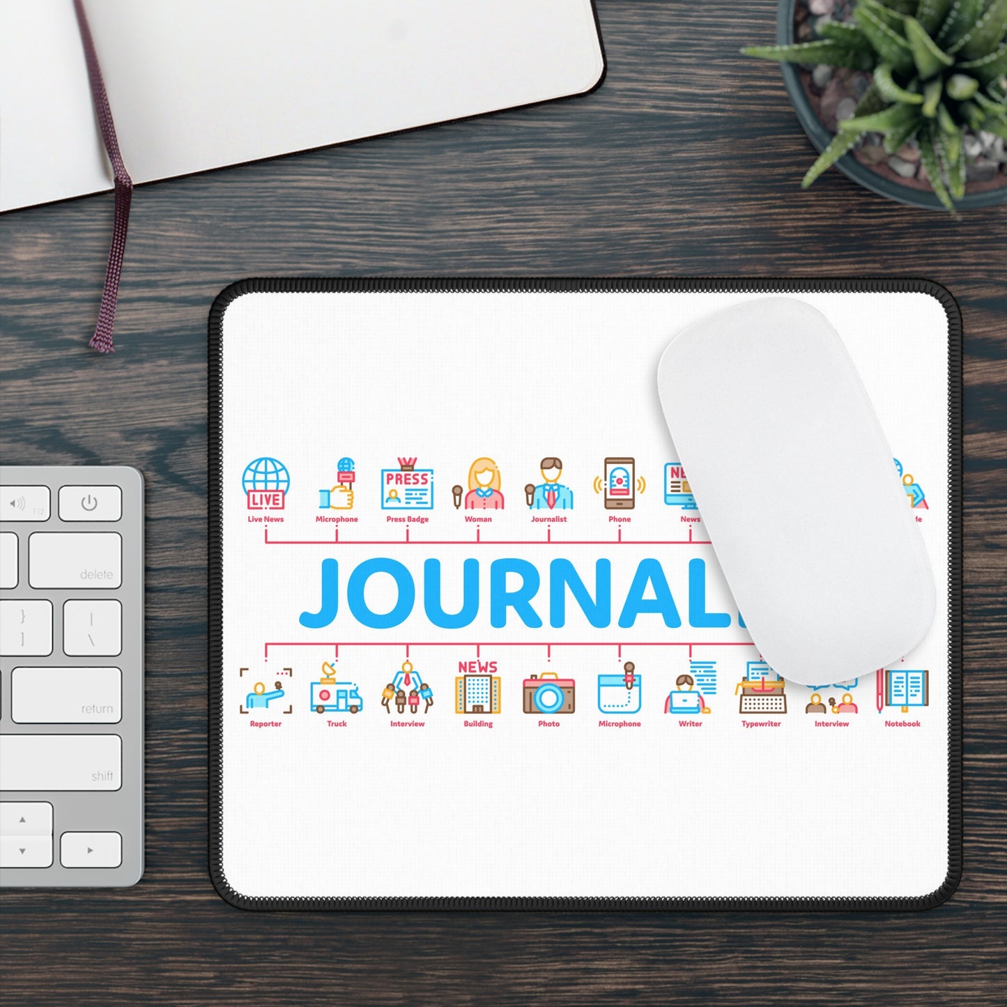 Journalist Icon Grid Mouse Pad – All the Tools of the Trade at Your Fingertips