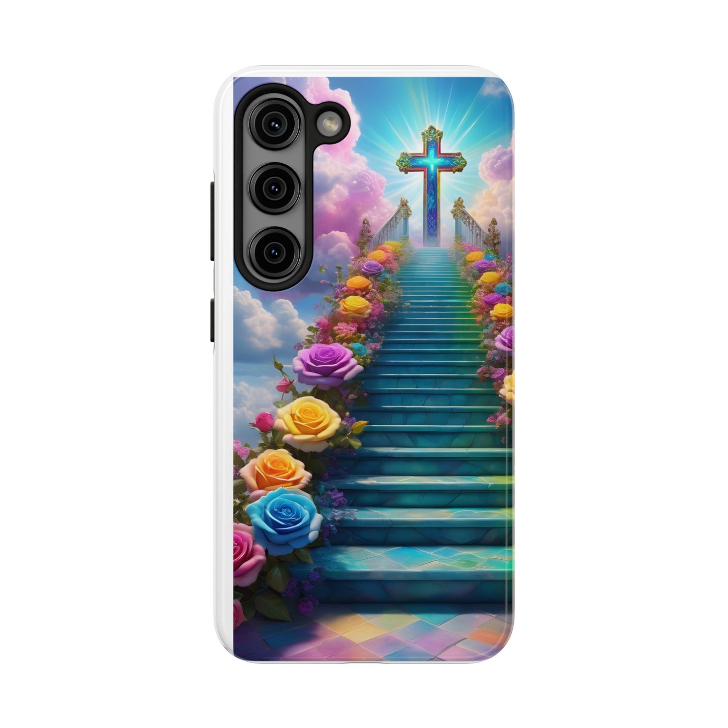 Heavenly Stairs Phone Case - Tough Protection with Cross Design