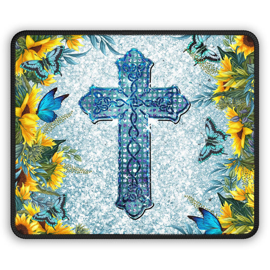 Sunshine & Grace Cross Mouse Pad – Where Joy Blooms and Faith Takes Flight