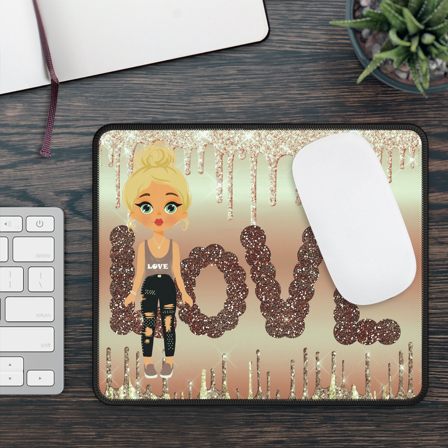 Rose Gold LOVE Girl Mouse Pad – Glimmer with Grace, Slay in Style