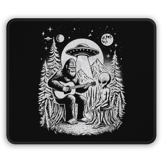 Bigfoot & Alien Jam Session Mouse Pad – When Legends Collide in Perfect Harmony!