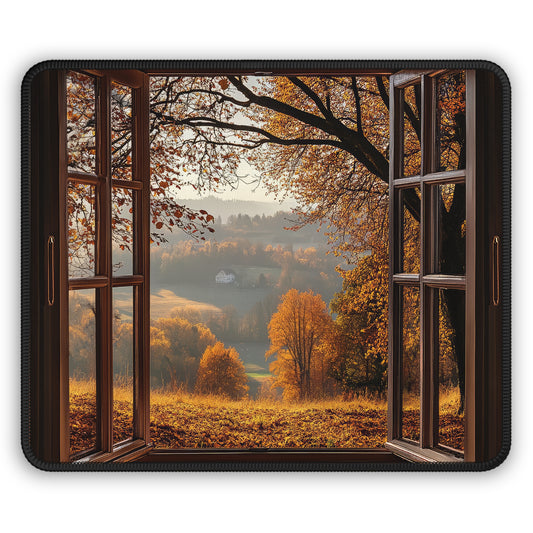 Autumn Retreat Mouse Pad – Window to a Golden Fall Escape