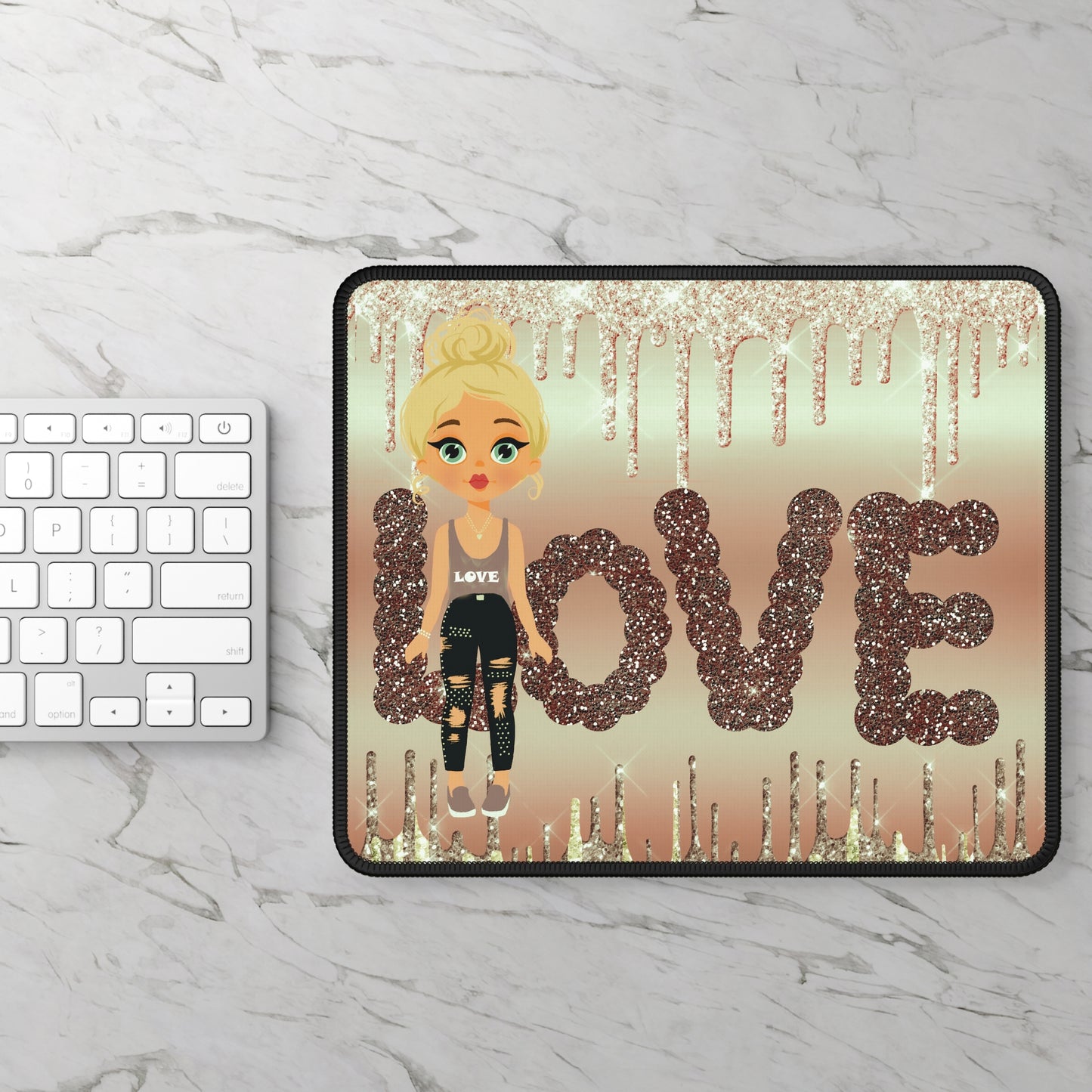 Rose Gold LOVE Girl Mouse Pad – Glimmer with Grace, Slay in Style