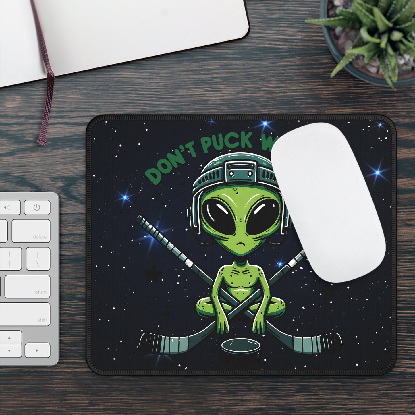 "Don't Puck With Me" Hockey Alien Mouse Pad – Intergalactic Slapshot of Sass!