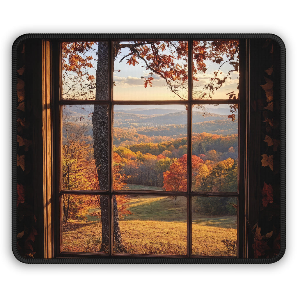 Golden Hour Hills Window Mouse Pad – Your View of Autumn's Warm Embrace!