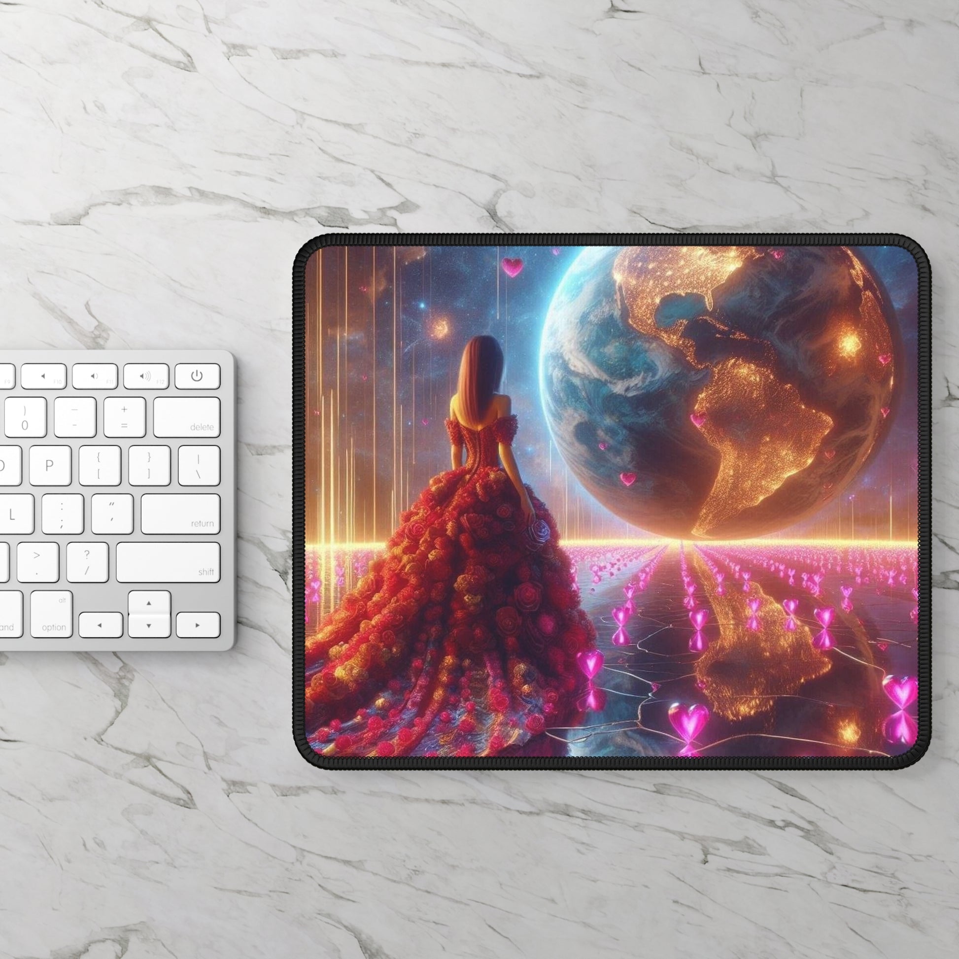 Celestial Rose Ballgown Mouse Pad – Where Cosmic Dreams and Romance Meet!