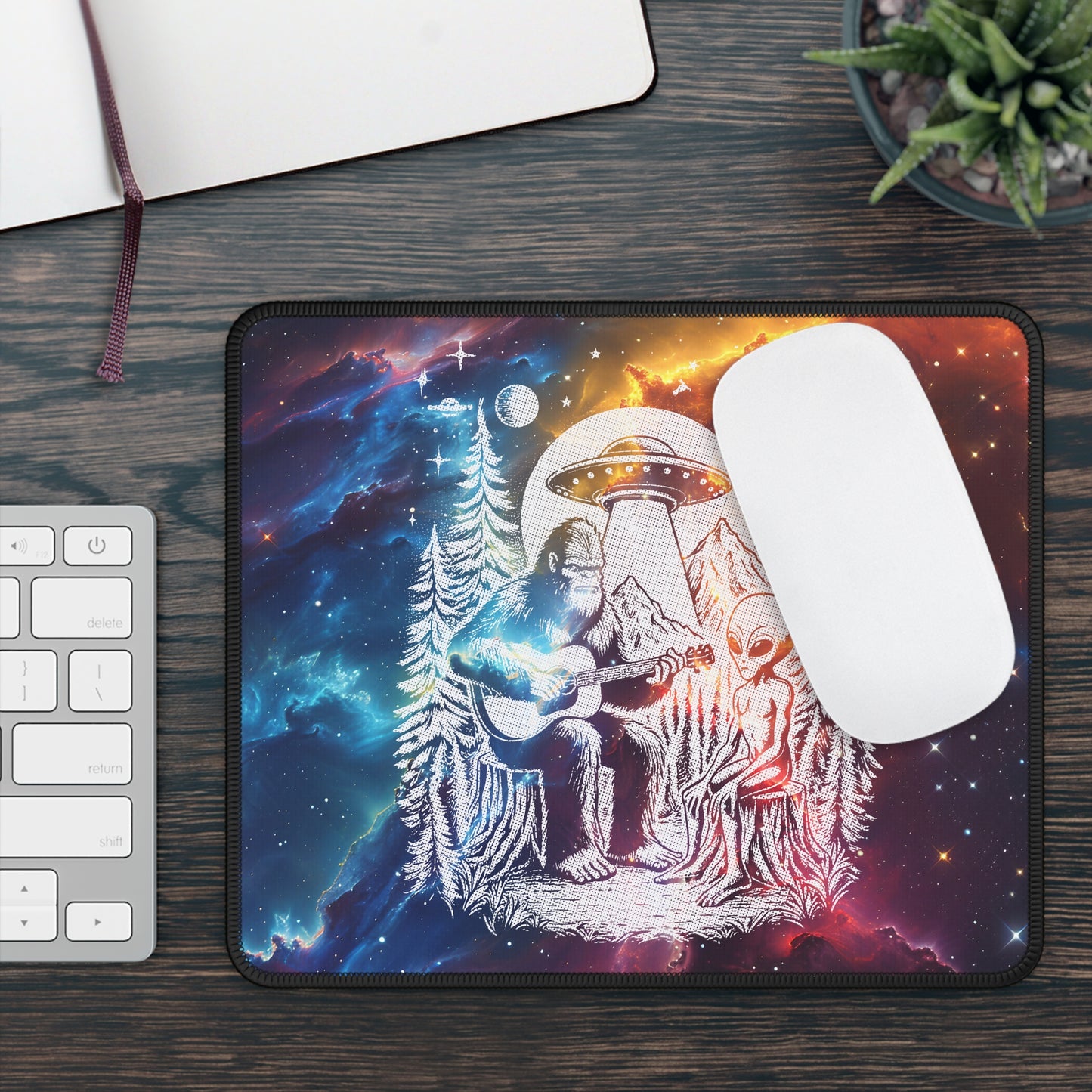 Bigfoot & Alien Jam Session Mouse Pad – When Legends Collide in Perfect Harmony!