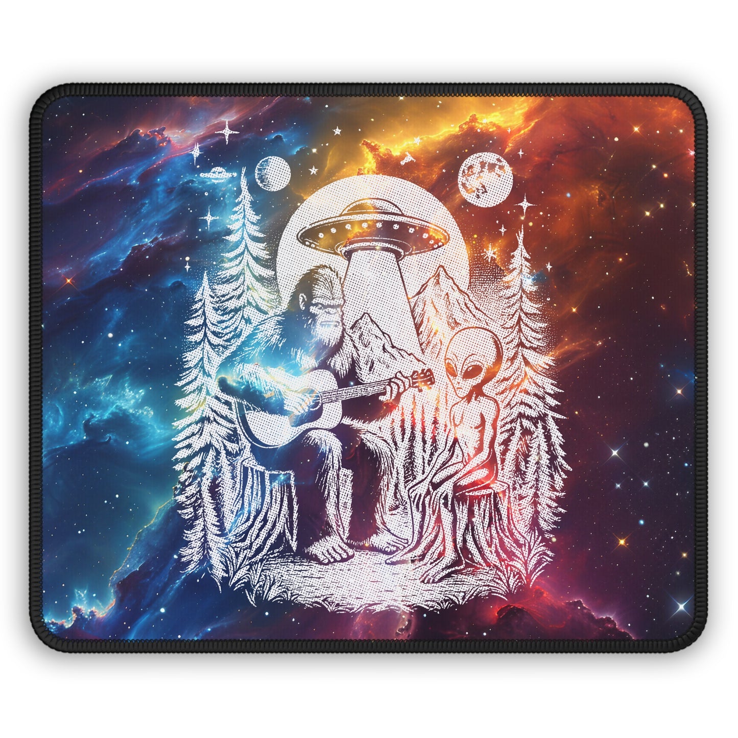 Bigfoot & Alien Jam Session Mouse Pad – When Legends Collide in Perfect Harmony!