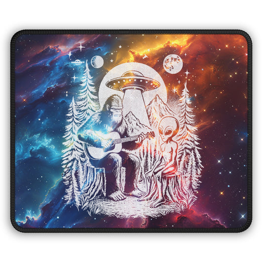 Bigfoot & Alien Jam Session Mouse Pad – When Legends Collide in Perfect Harmony!