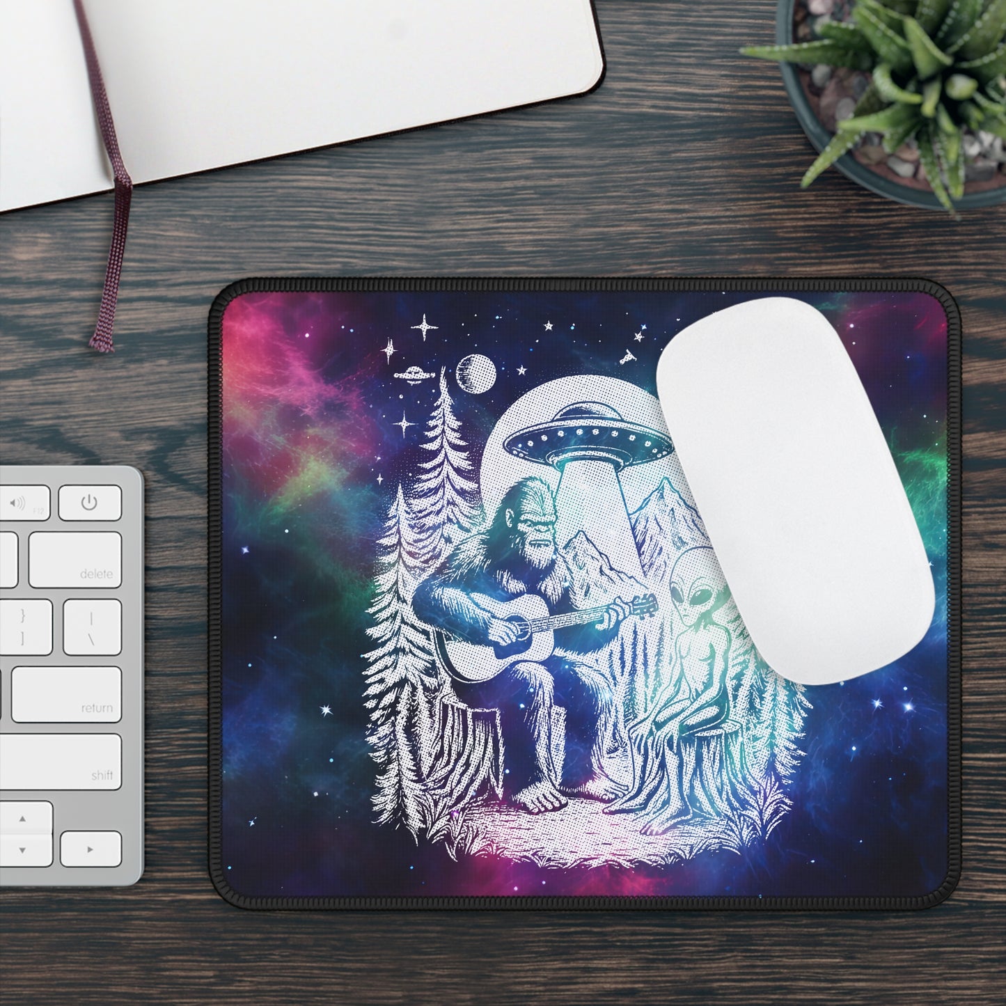 Bigfoot & Alien Jam Session Mouse Pad – When Legends Collide in Perfect Harmony!