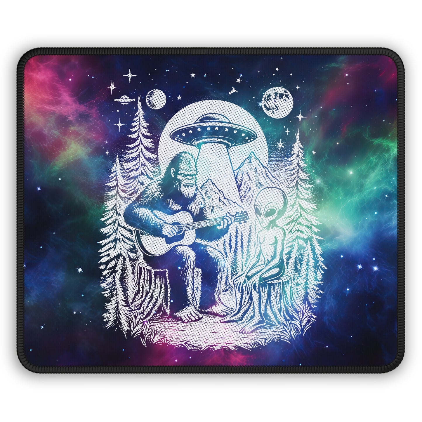 Bigfoot & Alien Jam Session Mouse Pad – When Legends Collide in Perfect Harmony!