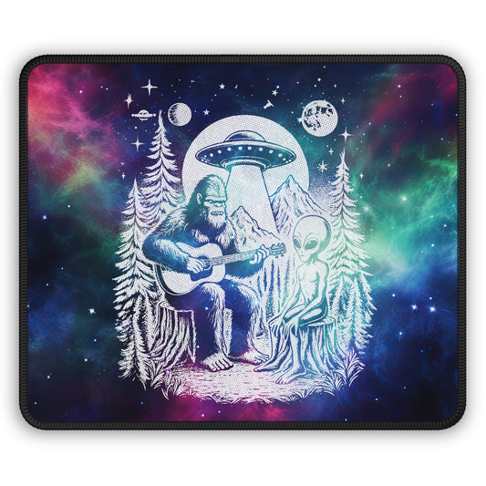 Bigfoot & Alien Jam Session Mouse Pad – When Legends Collide in Perfect Harmony!