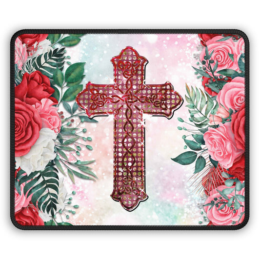 Floral Cross Radiance Mouse Pad – Where Faith Blossoms in Every Click