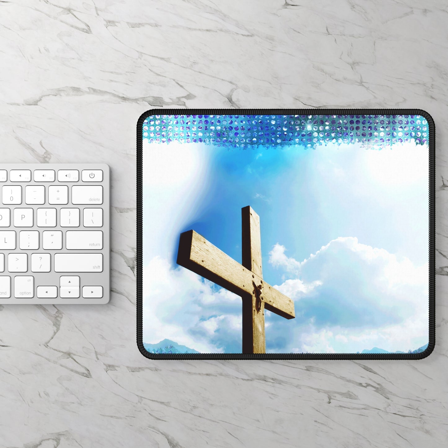 Heaven’s Light Cross Mouse Pad – Let Your Faith Rise with Every Click