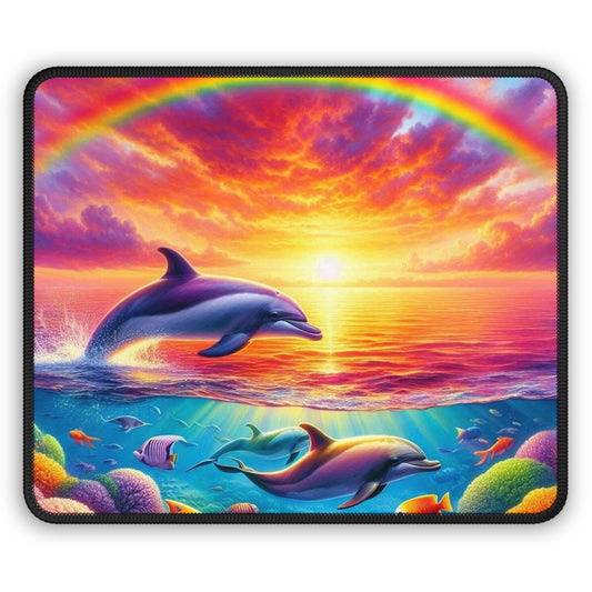 Dolphin Sunset Symphony Mouse Pad – Where Rainbows Meet the Radiant Sea!