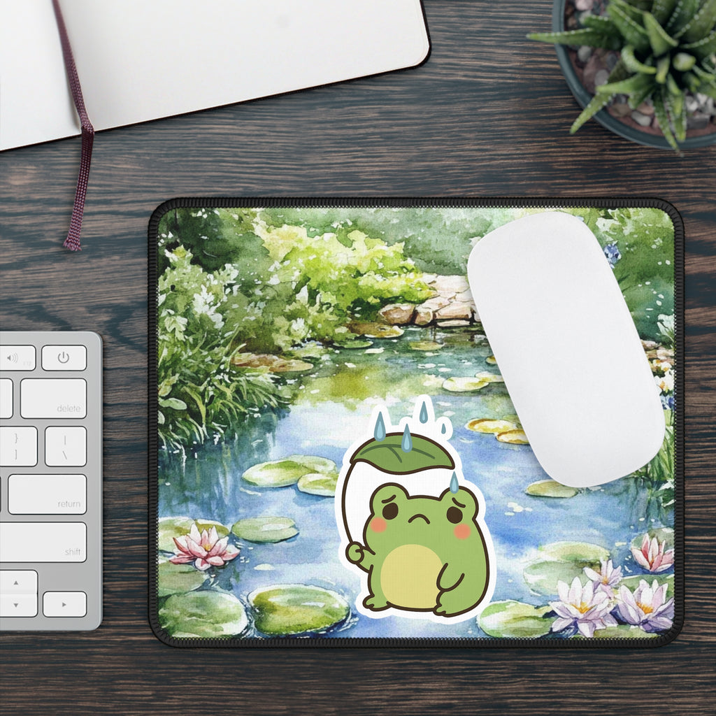 🍃 Mild Panic, Major Vibes – Leaf Hat Frog Mouse Pad