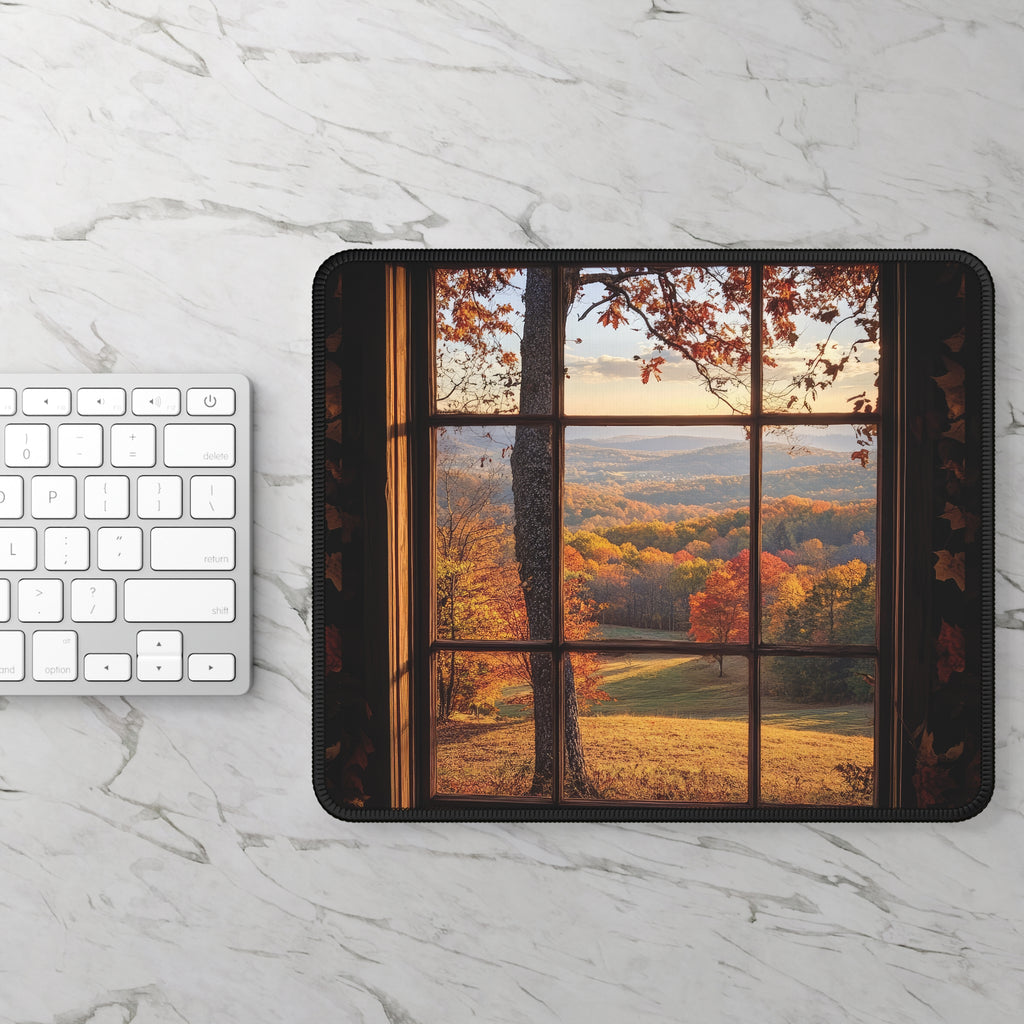 Golden Hour Hills Window Mouse Pad – Your View of Autumn's Warm Embrace!