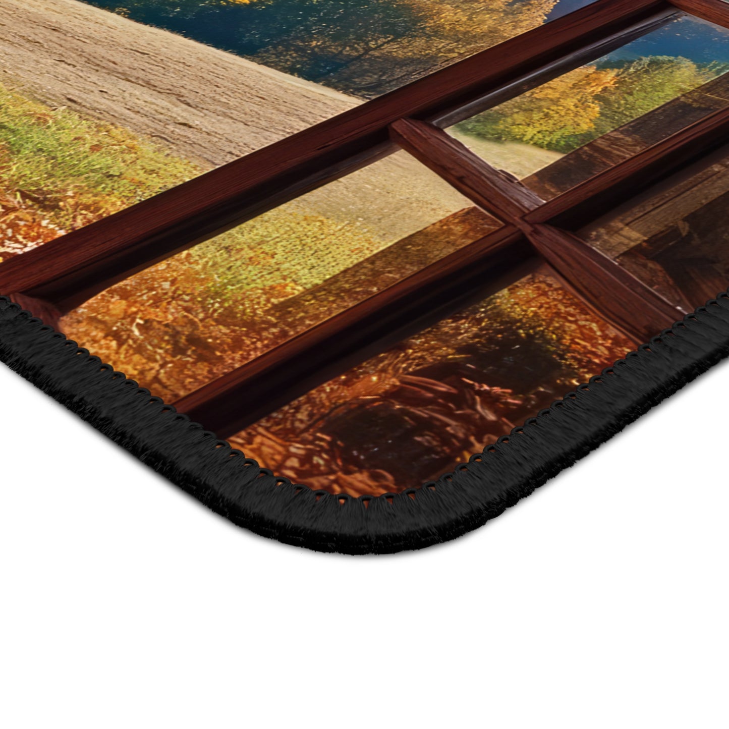 Cozy Autumn Window Mouse Pad – Your Picturesque Escape to Fall Foliage!