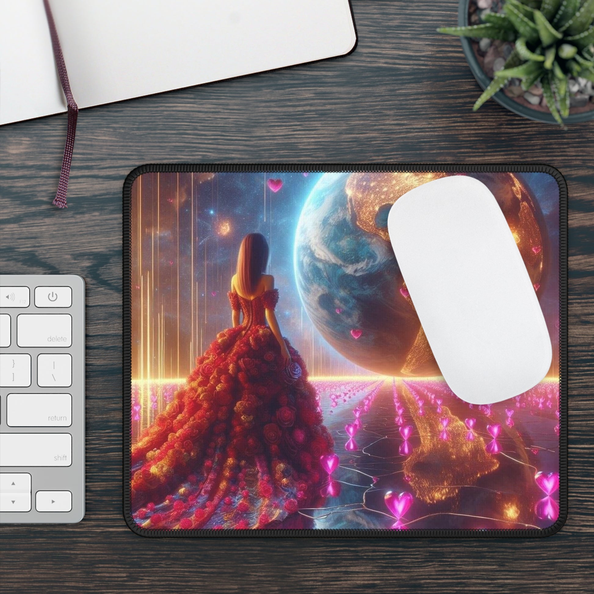 Celestial Rose Ballgown Mouse Pad – Where Cosmic Dreams and Romance Meet!